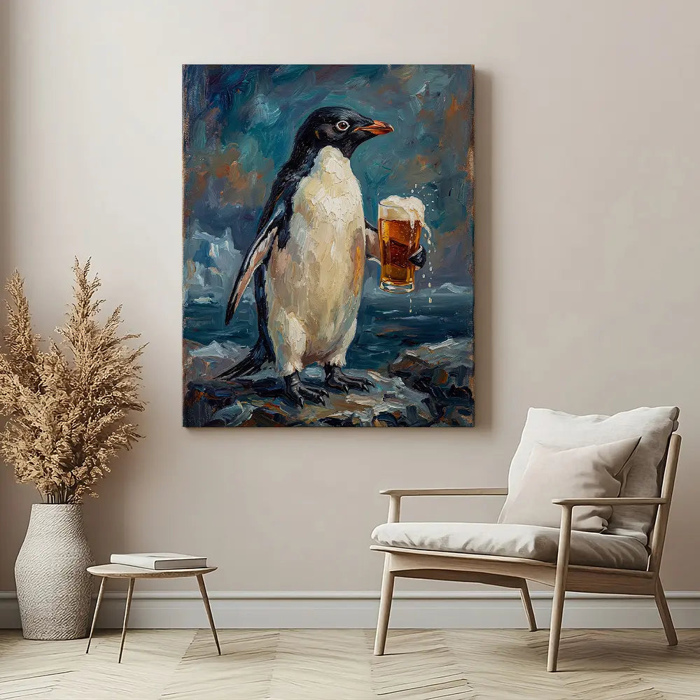 Penguin Drinking Beer