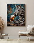 Zebra Drinking Beer