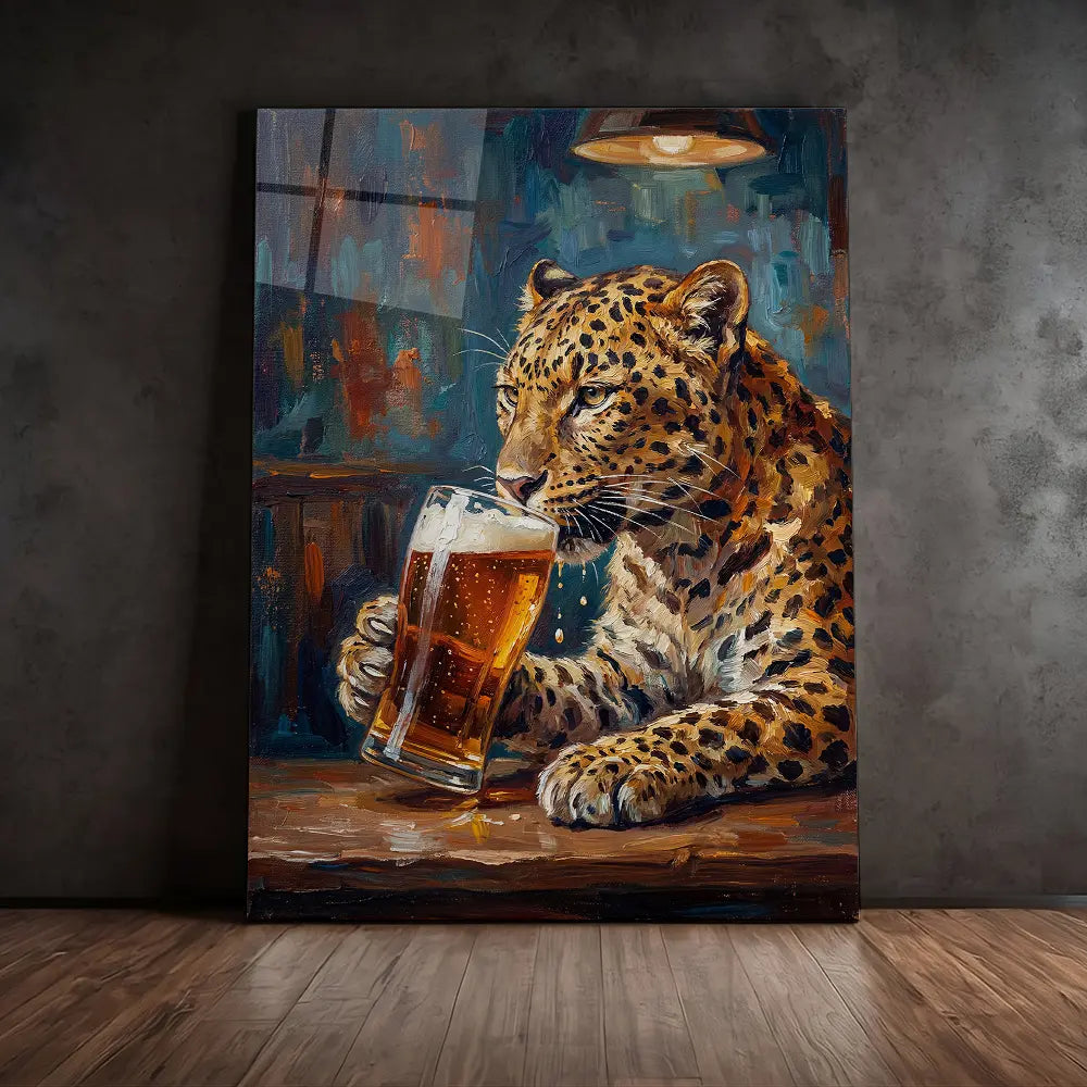 Leopard Drinking Beer
