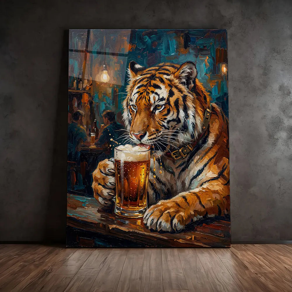 Tiger Drinking Beer