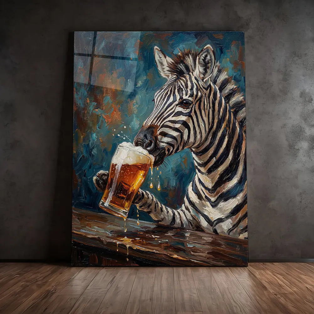 Zebra Drinking Beer