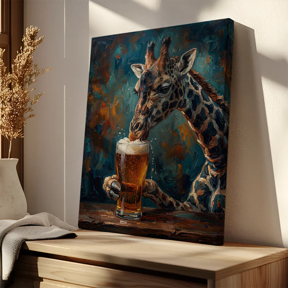 Giraffe Drinking Beer