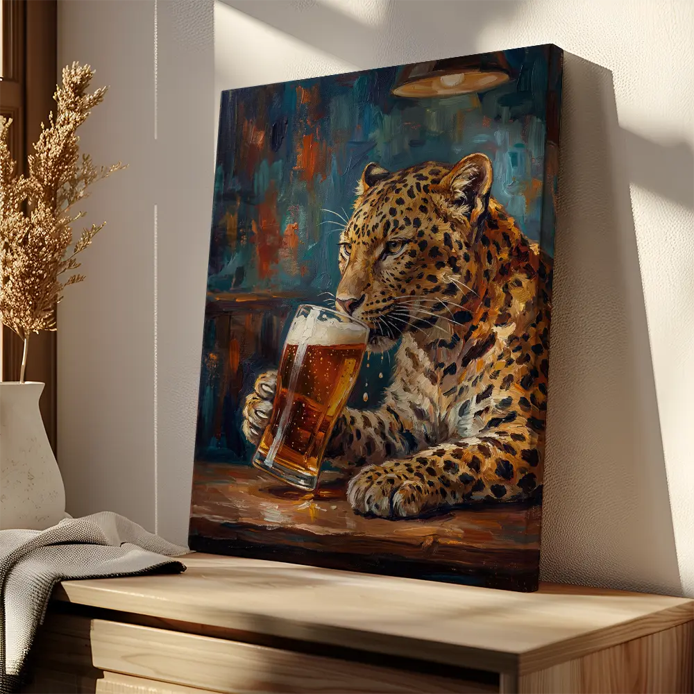 Leopard Drinking Beer
