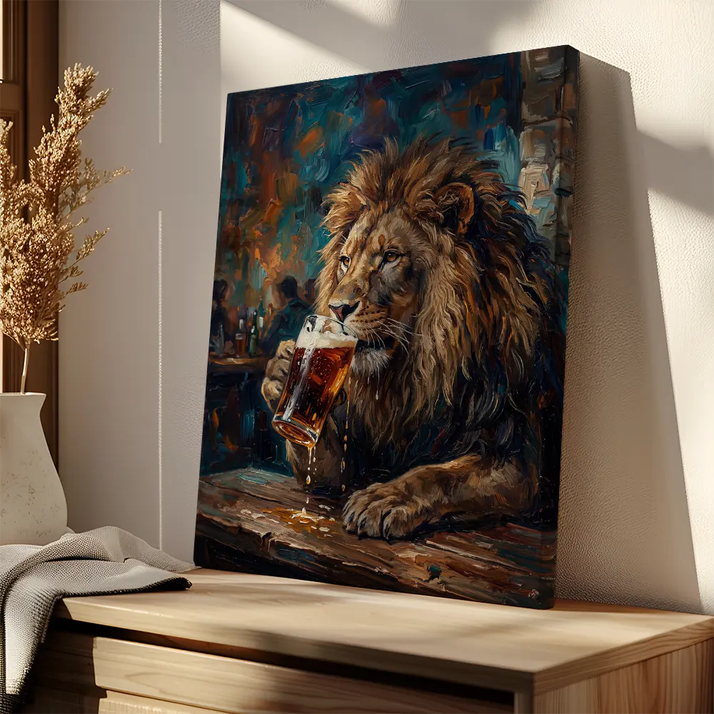 Lion Drinking Beer