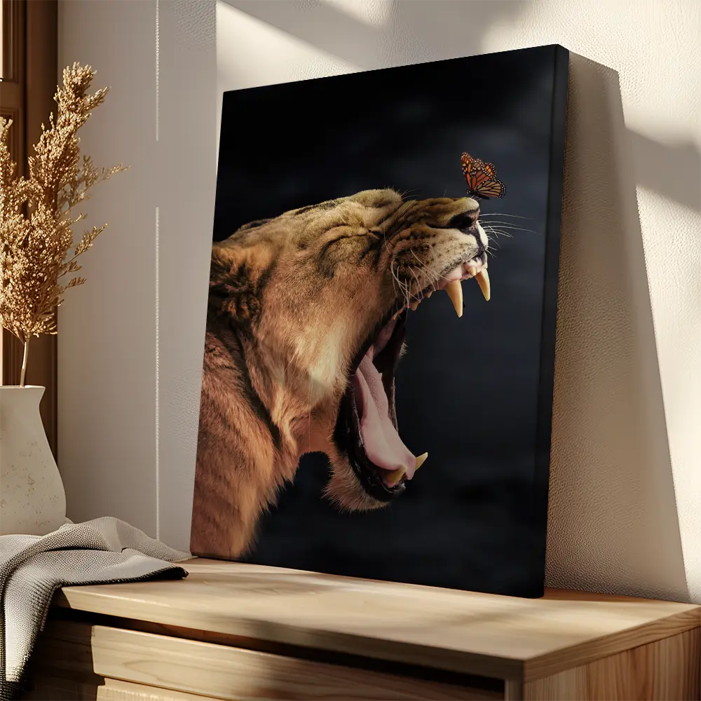 Lioness Annoying Butterfly