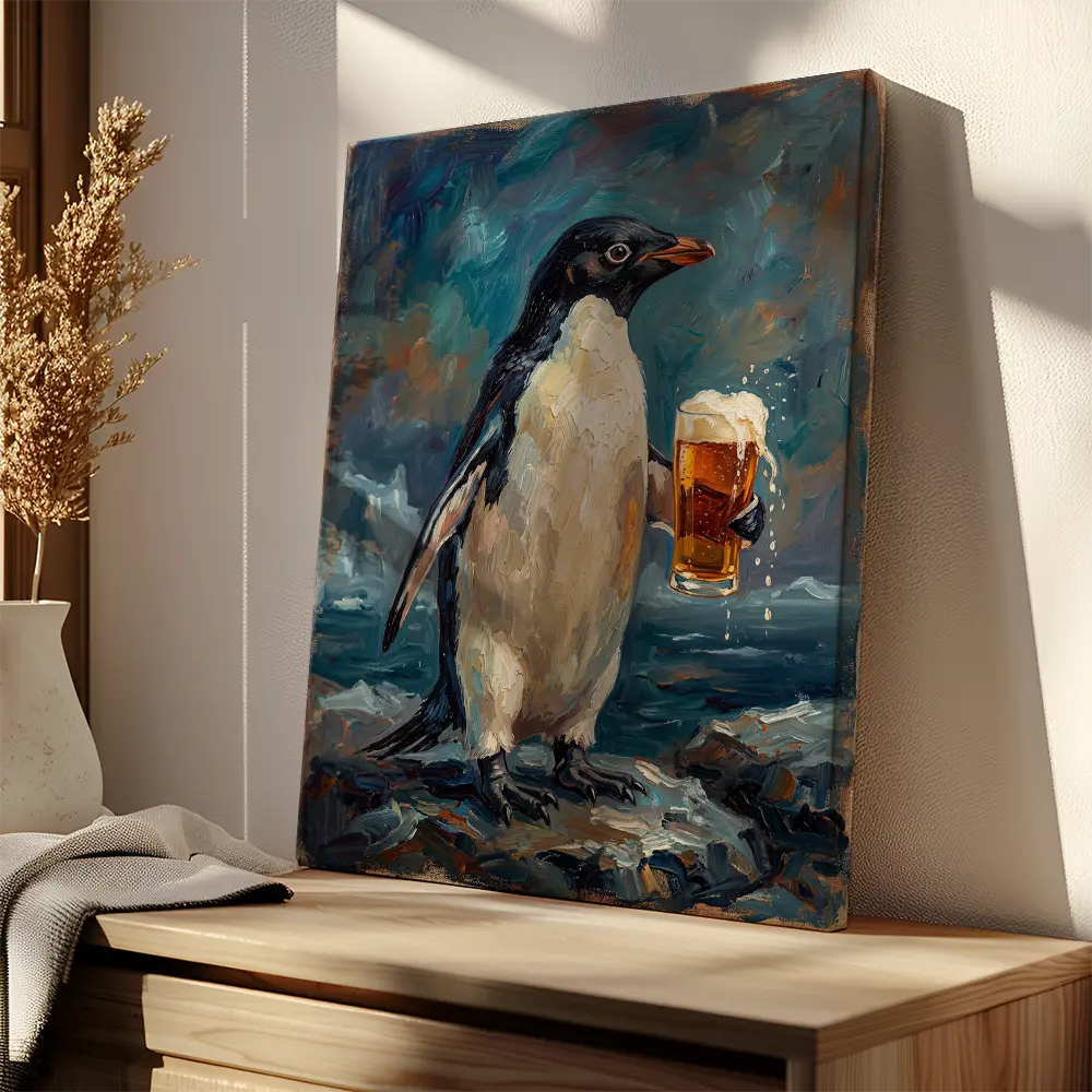 Penguin Drinking Beer