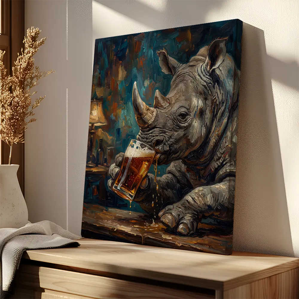 Rhino Drinking Beer
