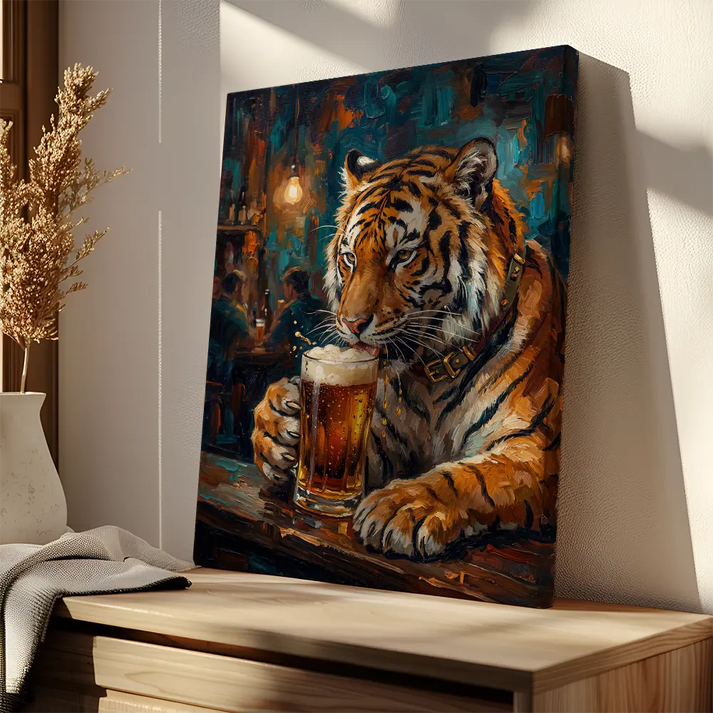 Tiger Drinking Beer