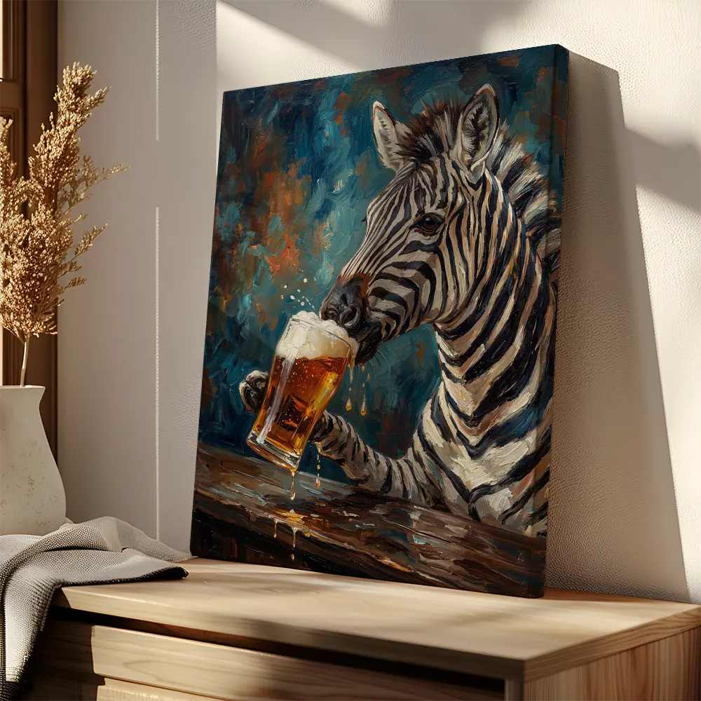 Zebra Drinking Beer