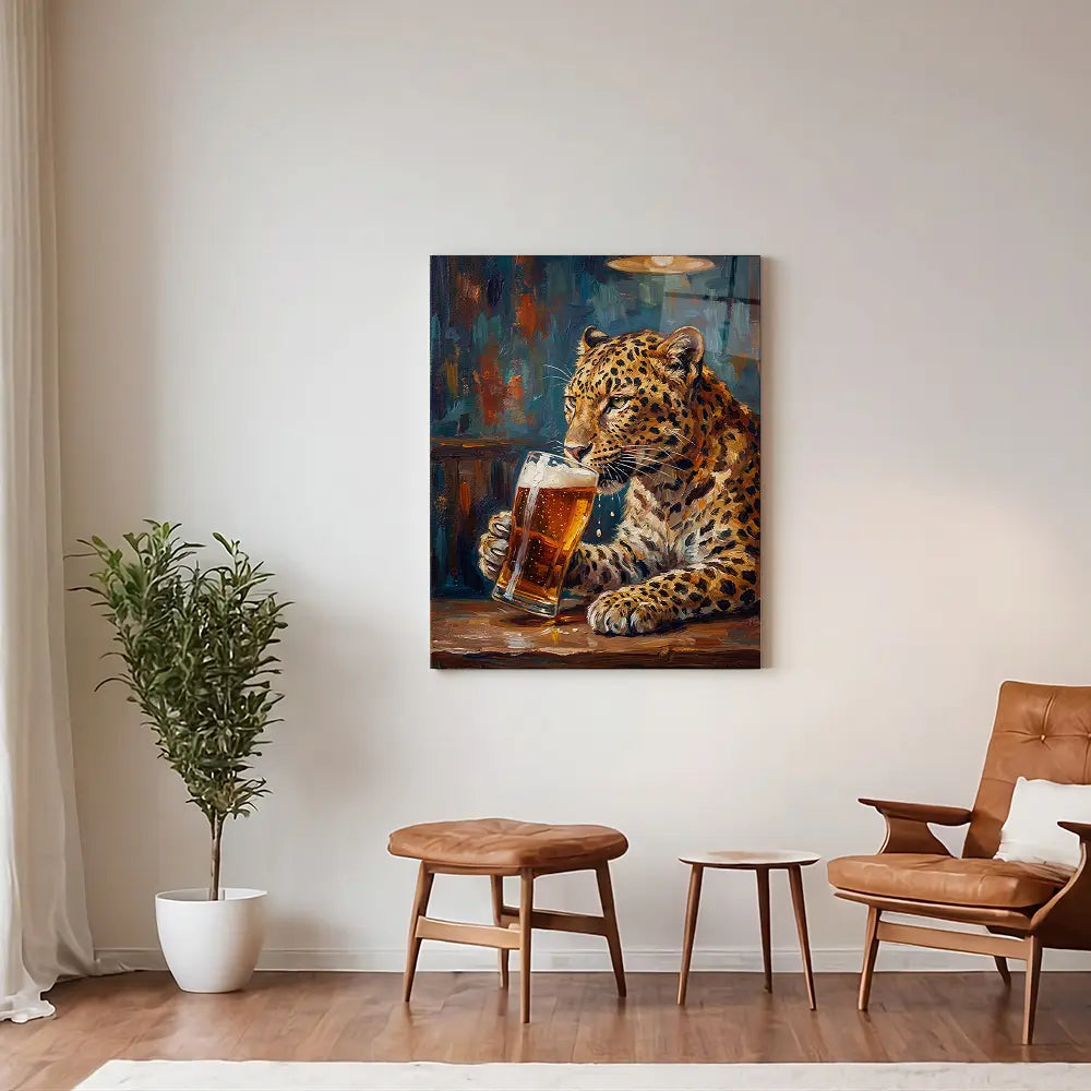 Leopard Drinking Beer