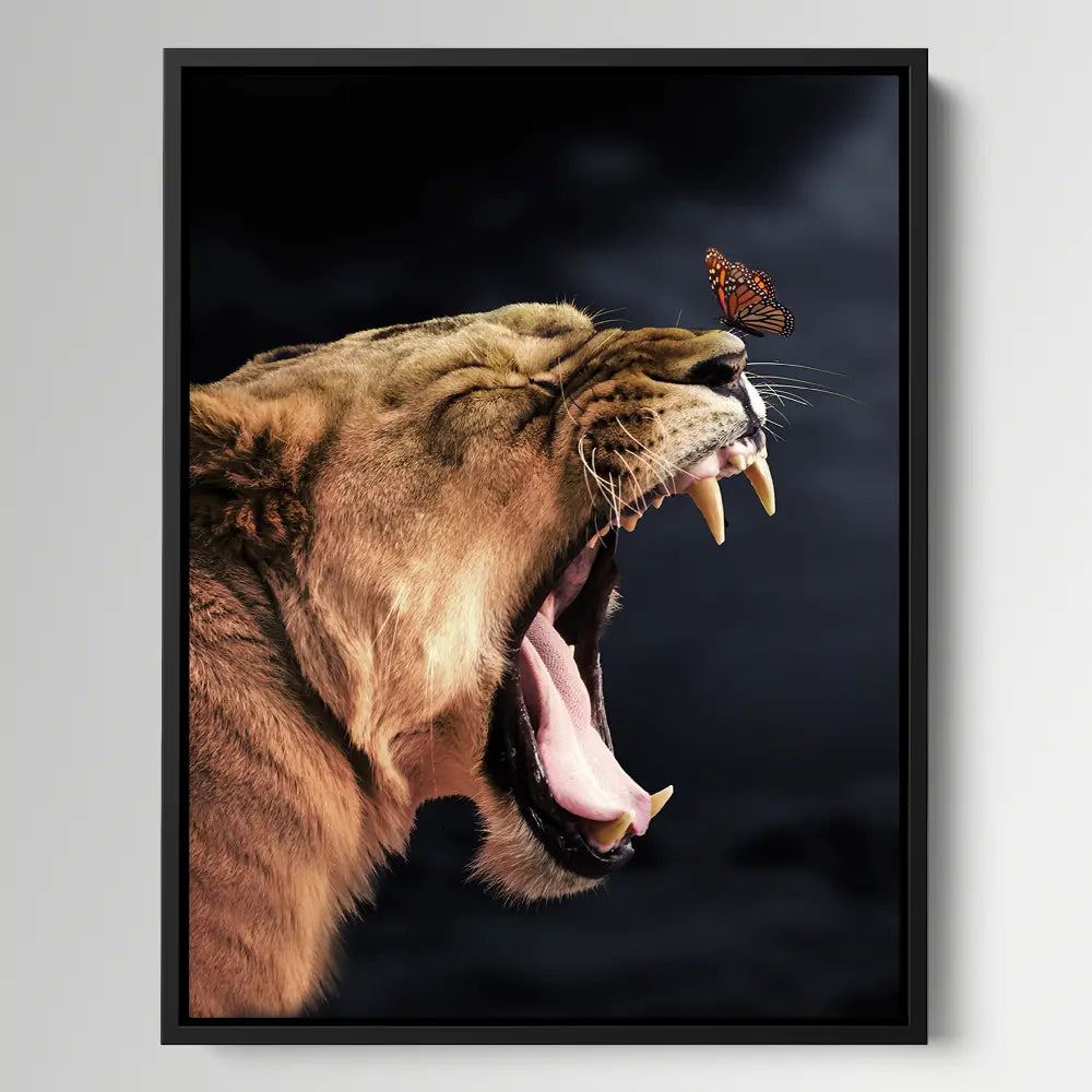 Lioness Annoying Butterfly